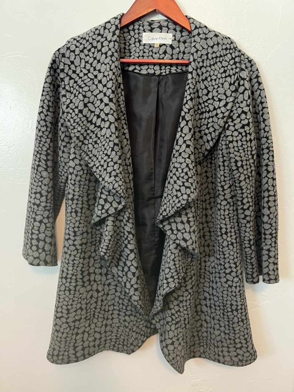 Calvin Klein Gray Patterned Open-Front Draped Blazer Size 10